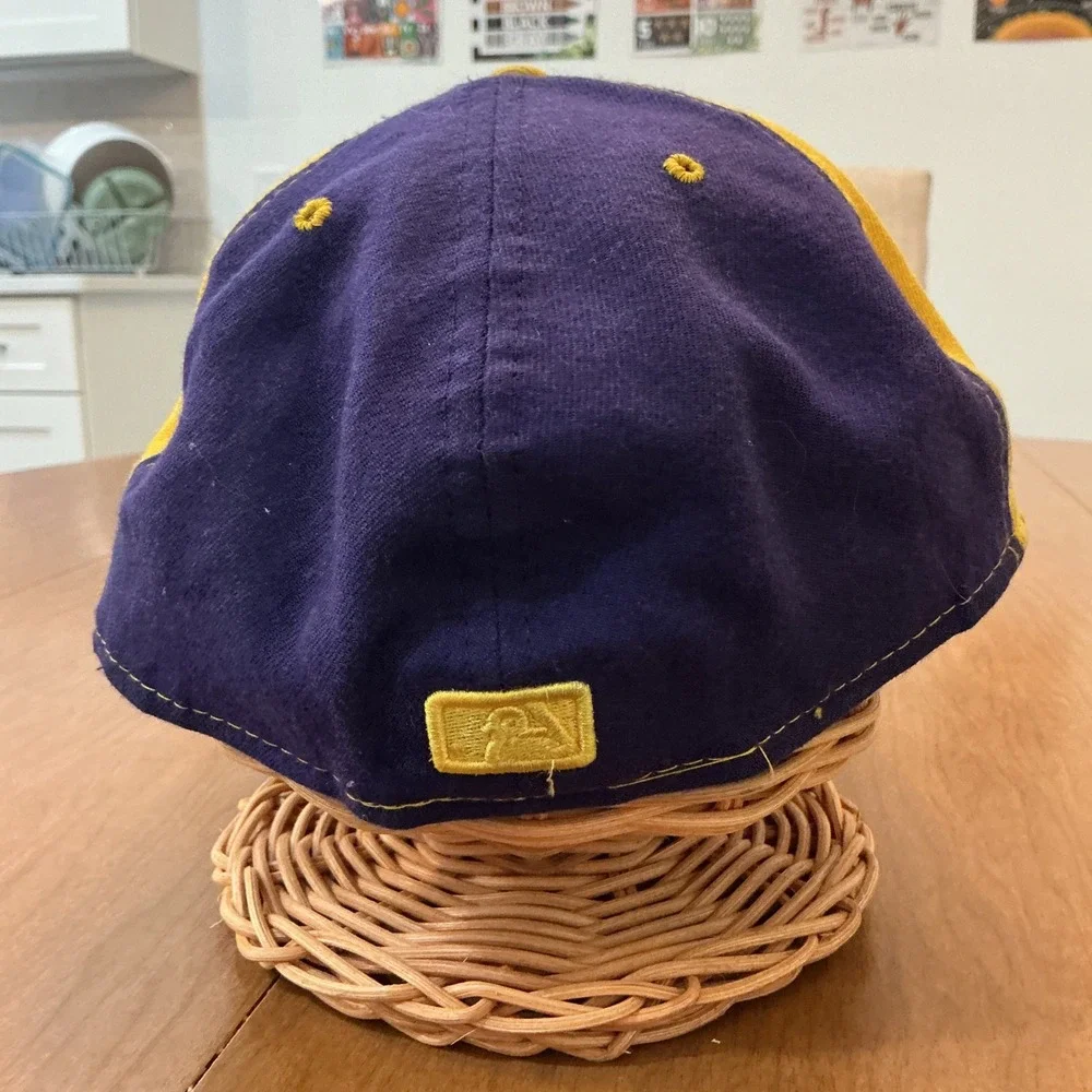 VTG USA Made New Era 59FIFTY Los Angeles Dodgers Hat Sz 8 Purple Gold Fitted